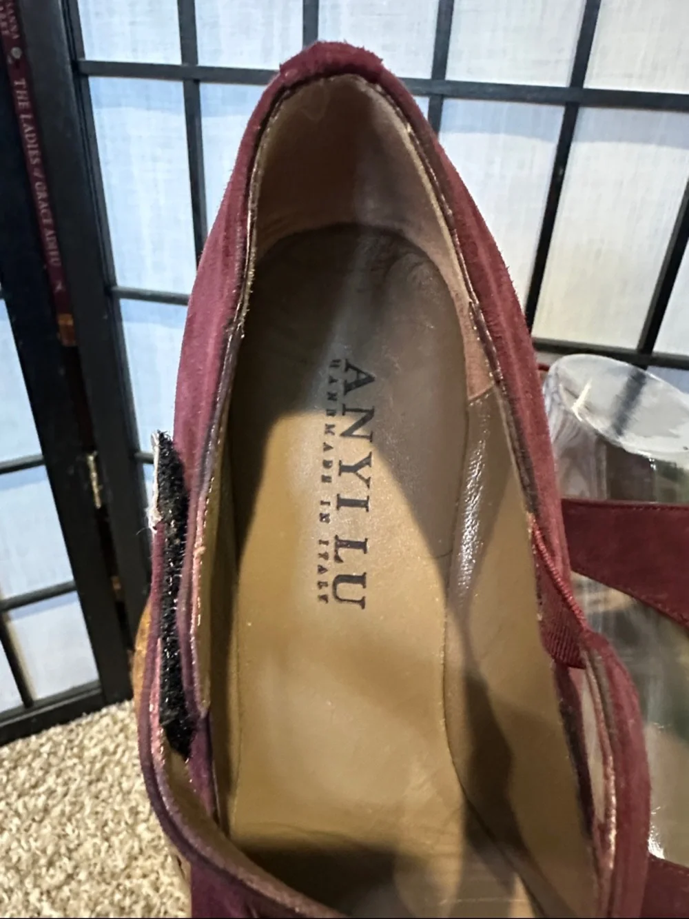 Anyi Lu Women's Wine Suede Mary Jane Wedge Heels EUC 8.5